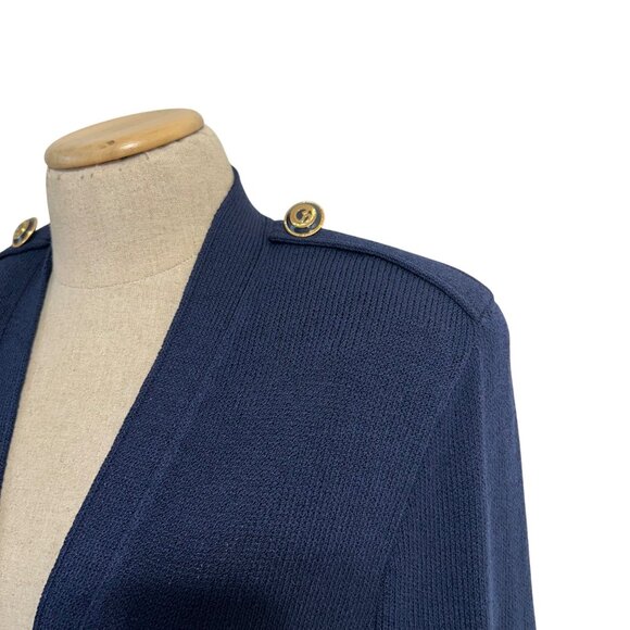 St. John  Womens Sz Basics Navy Open Front Cardigan Sweater W/ Gold Button - Picture 2 of 10